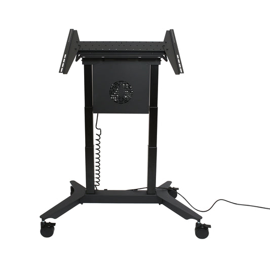 image of tilt-to-table electric mobile stand front on angle