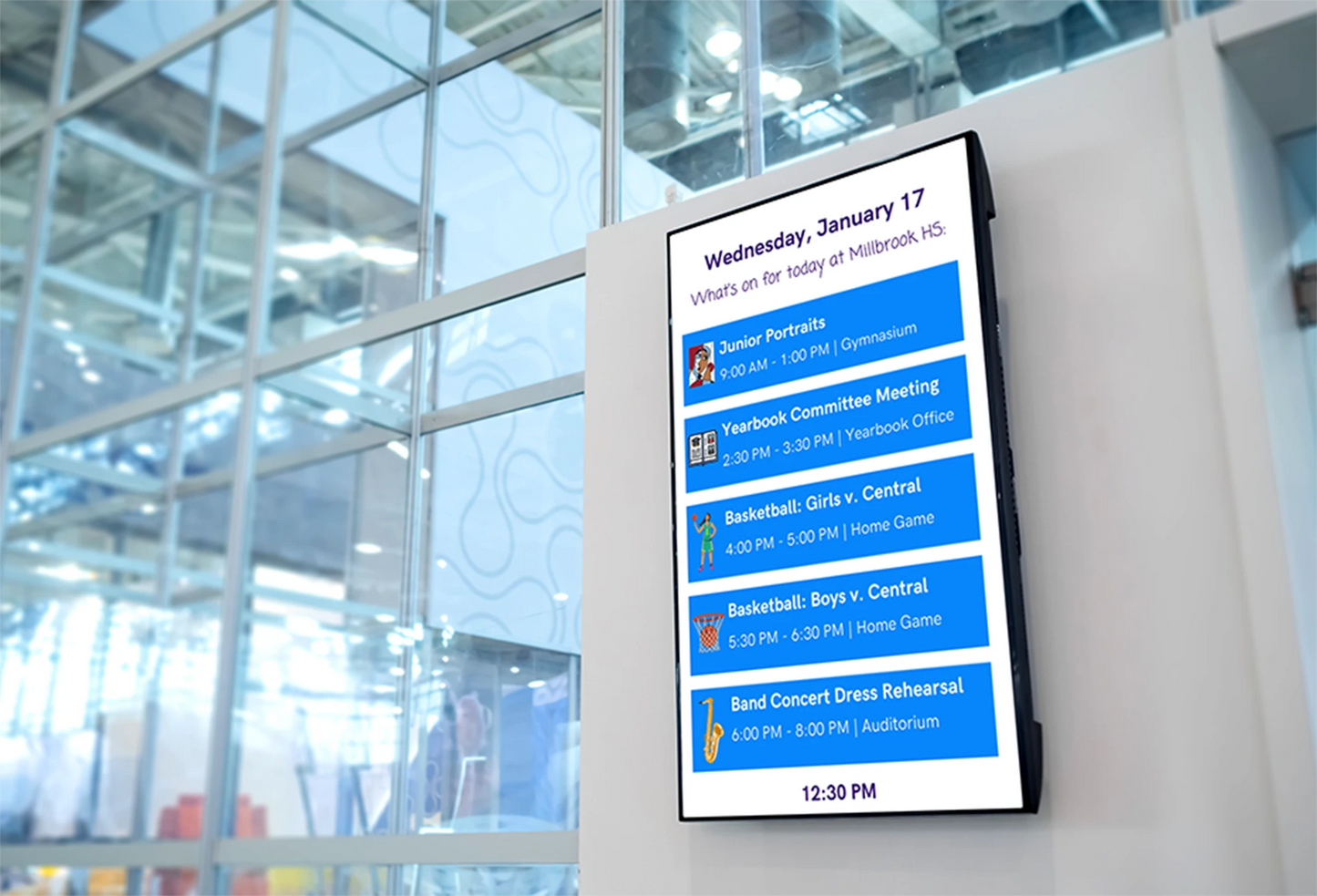 Display board in a school giving announcement about school activities