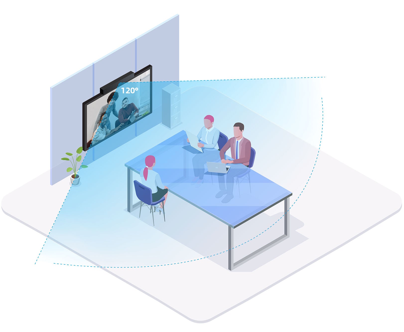 illustration of camera in use in meeting room