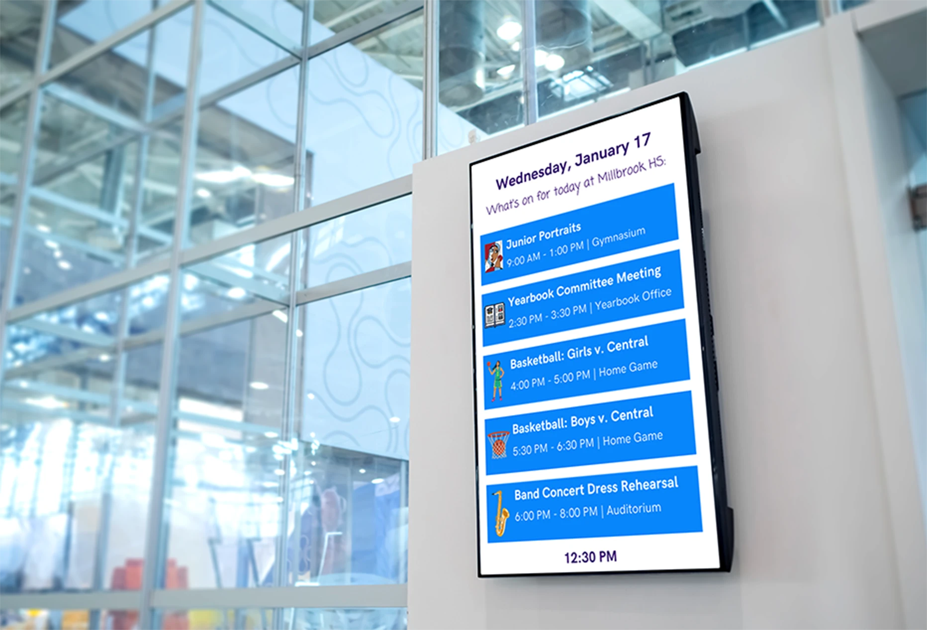 Display board in a school giving announcement about school activities 
